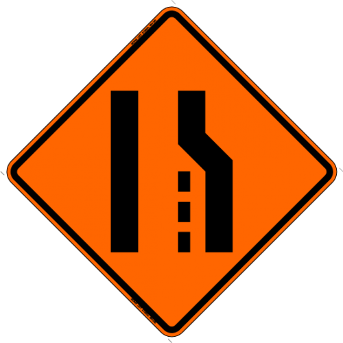 Merge Left (Symbol) W4-1, W4-5 Work Zone Warning Sign