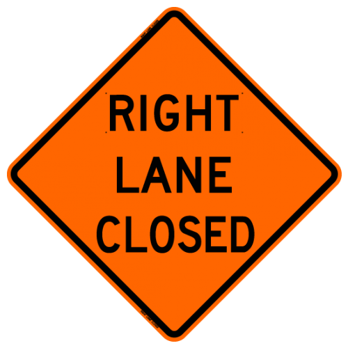 Right Lane Closed Work Zone Warning Sign